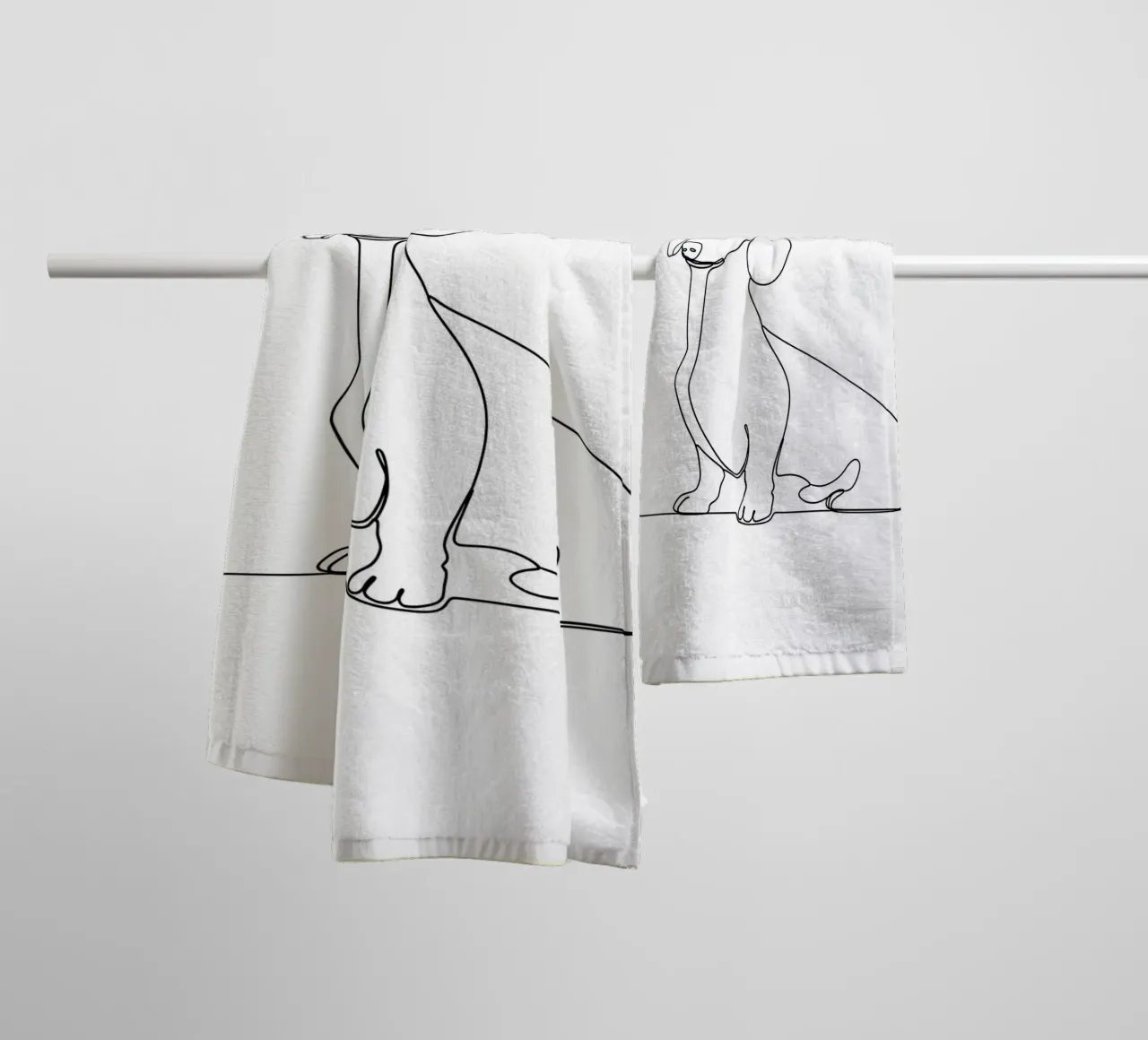 Dessin au trait minimaliste d'un teckel | Modern Abstract Art serviette de bain de Viv Line Art