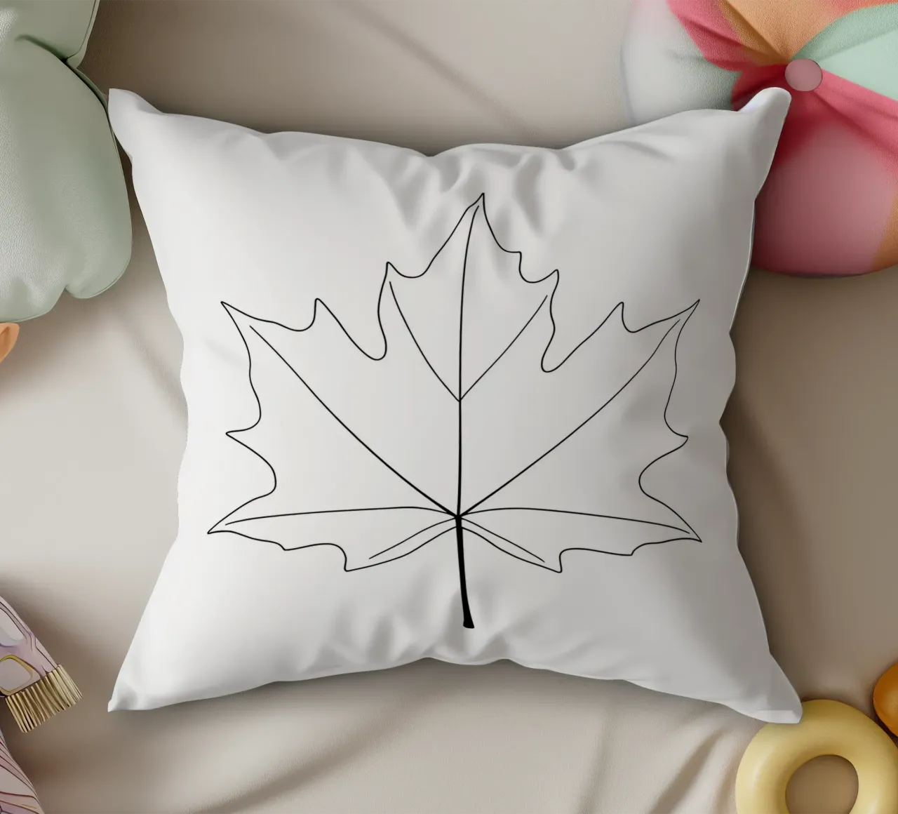 Minimalist Line Drawing of a Maple Leaf | Modern Abstract Ar decorative cushion by Viv Line Art