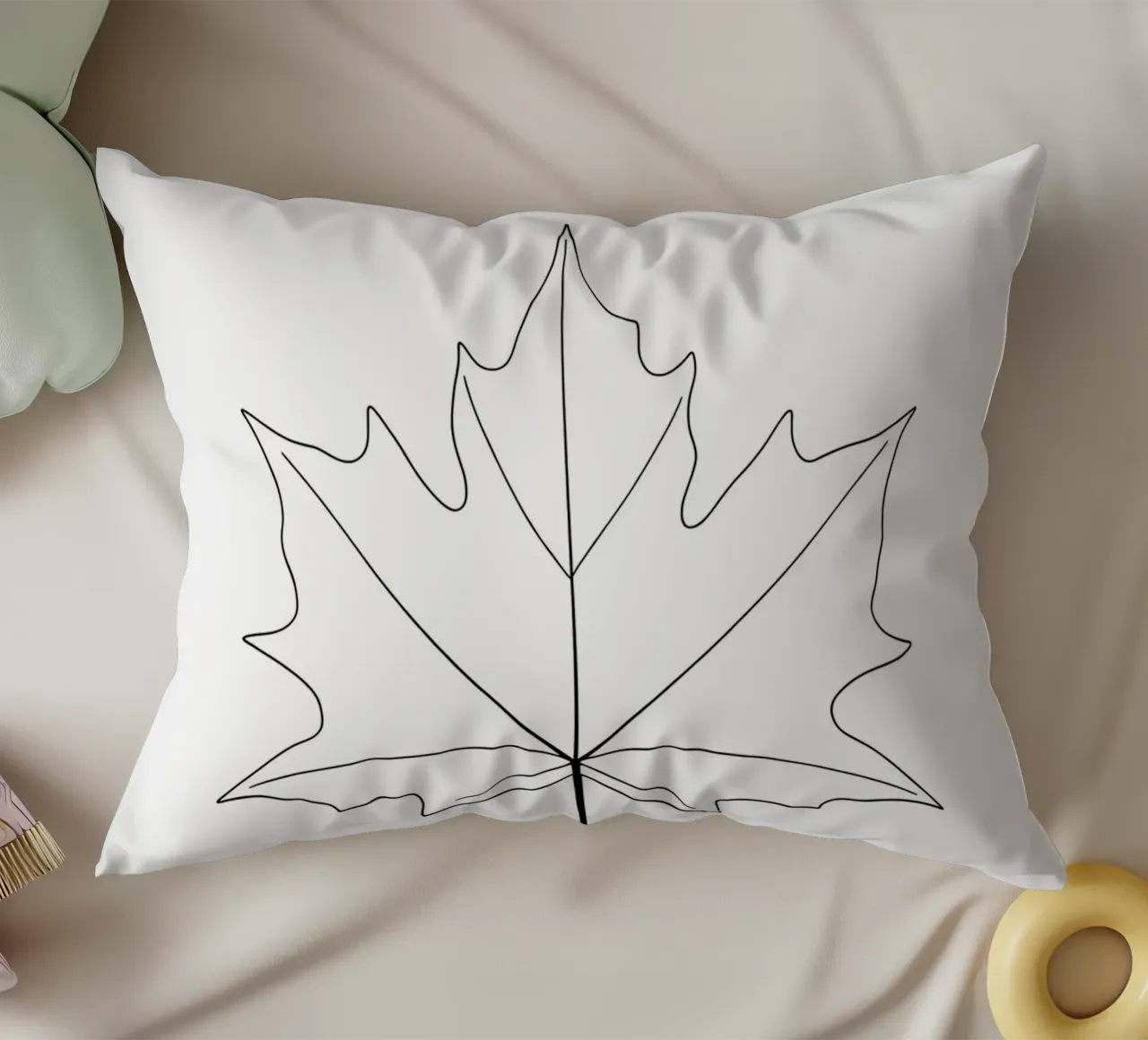 Minimalist Line Drawing of a Maple Leaf | Modern Abstract Ar decorative cushion by Viv Line Art