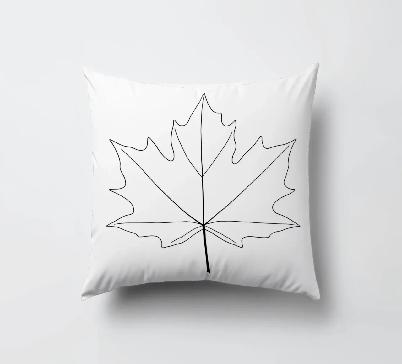 Minimalist Line Drawing of a Maple Leaf | Modern Abstract Ar decorative cushion by Viv Line Art