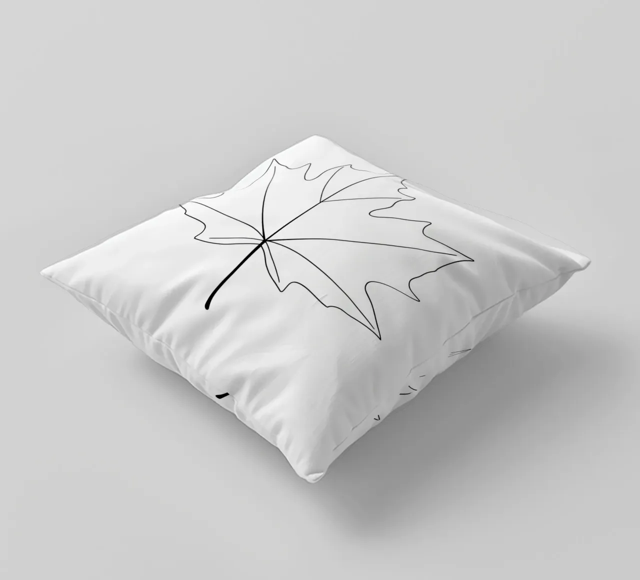 Minimalist Line Drawing of a Maple Leaf | Modern Abstract Ar decorative cushion by Viv Line Art