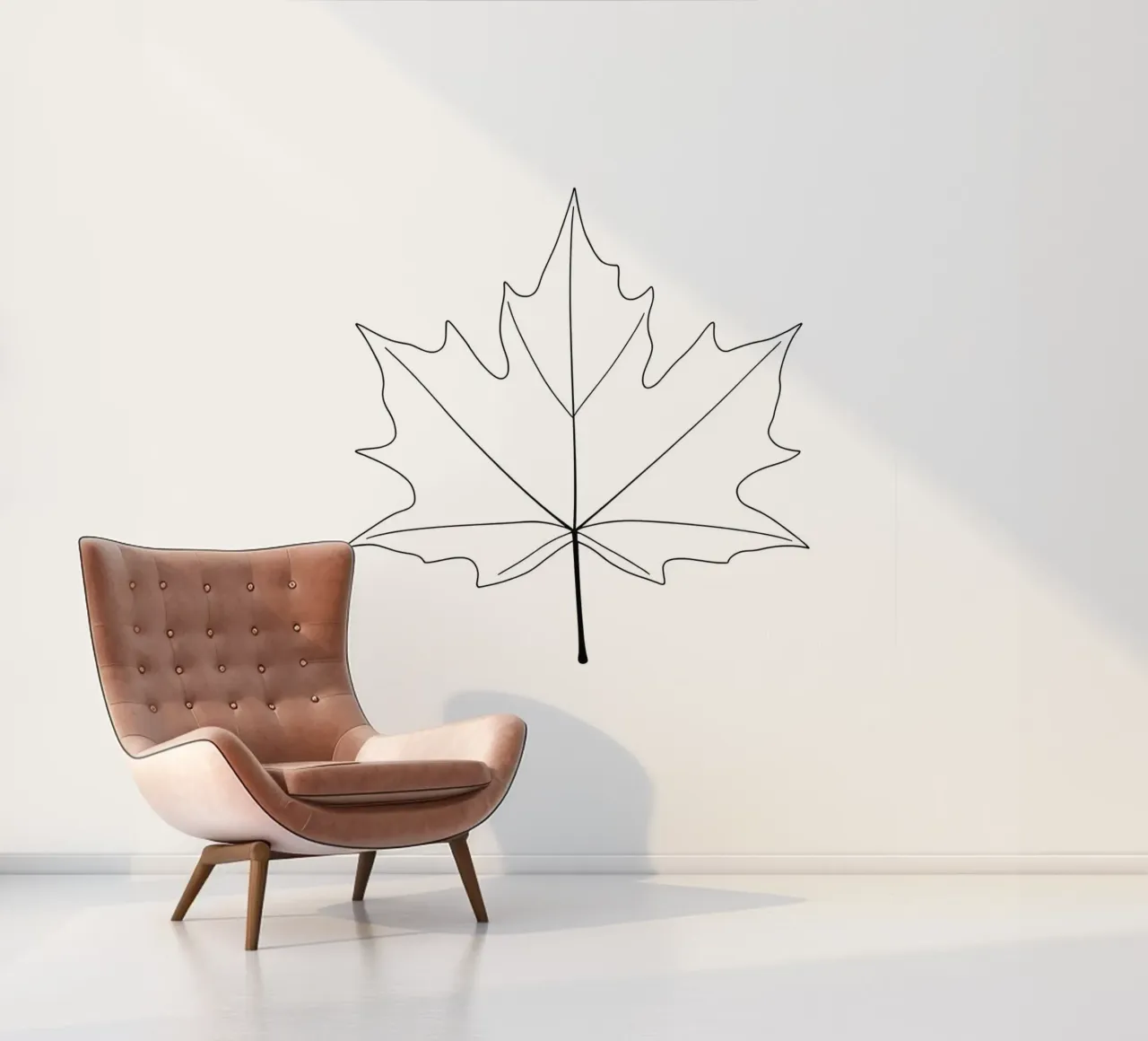 Minimalist Line Drawing of a Maple Leaf | Modern Abstract Ar photo wallpaper by Viv Line Art