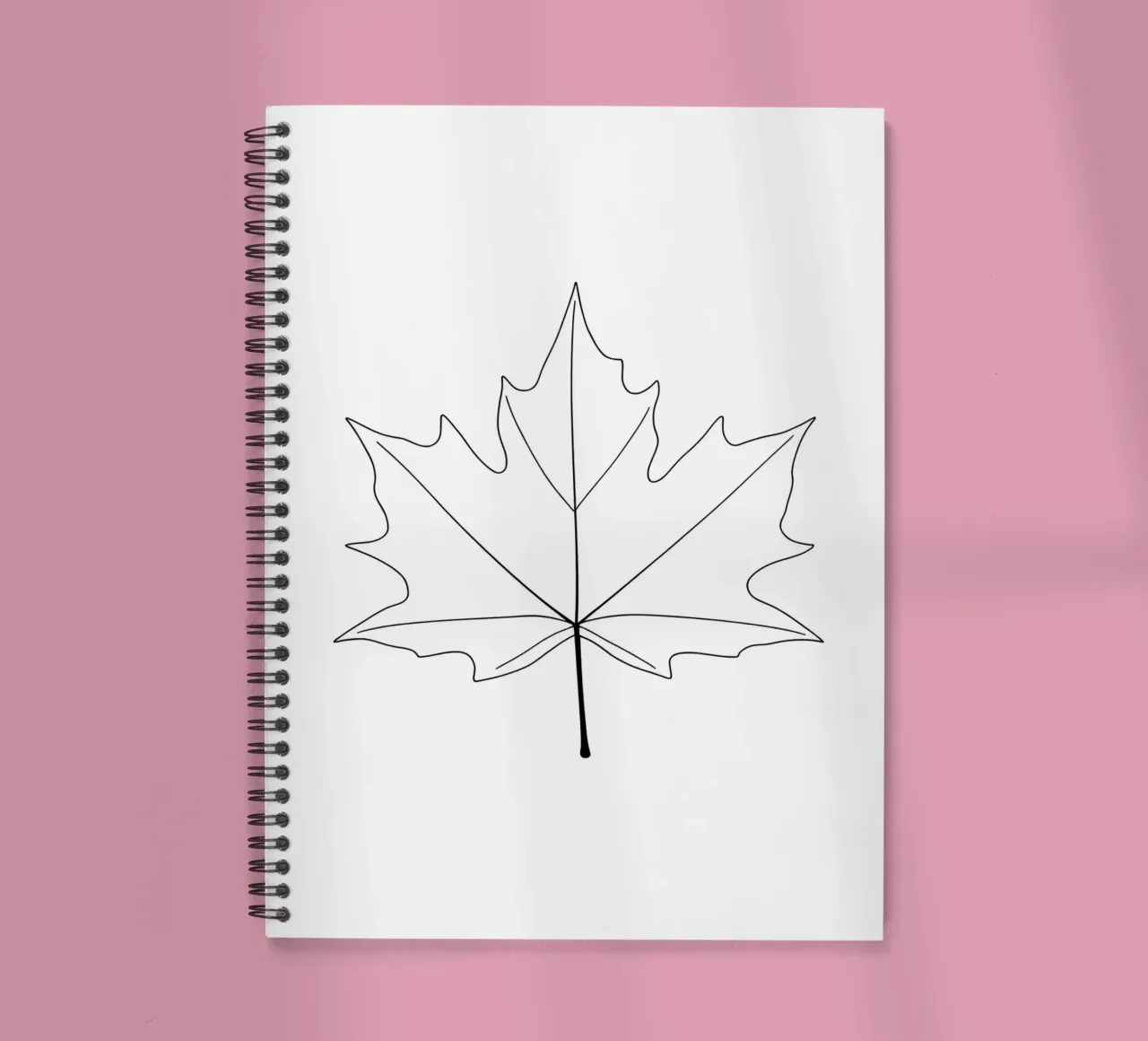 Minimalist Line Drawing of a Maple Leaf | Modern Abstract Ar spiral notebook by Viv Line Art