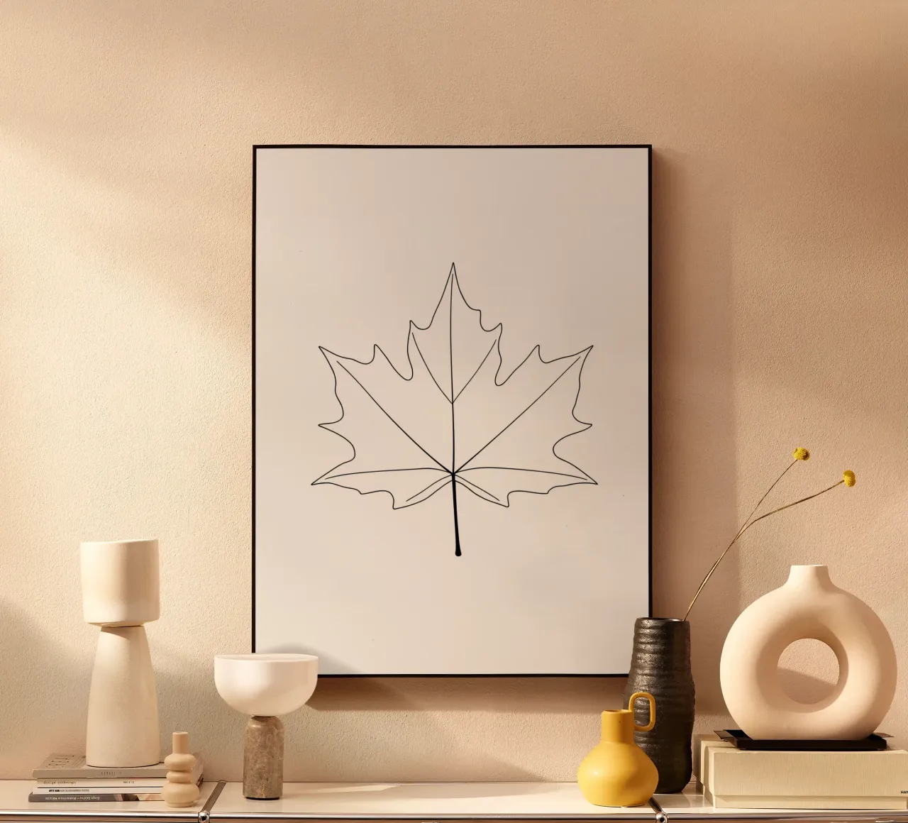Minimalist Line Drawing of a Maple Leaf | Modern Abstract Ar alu-dibond by Viv Line Art