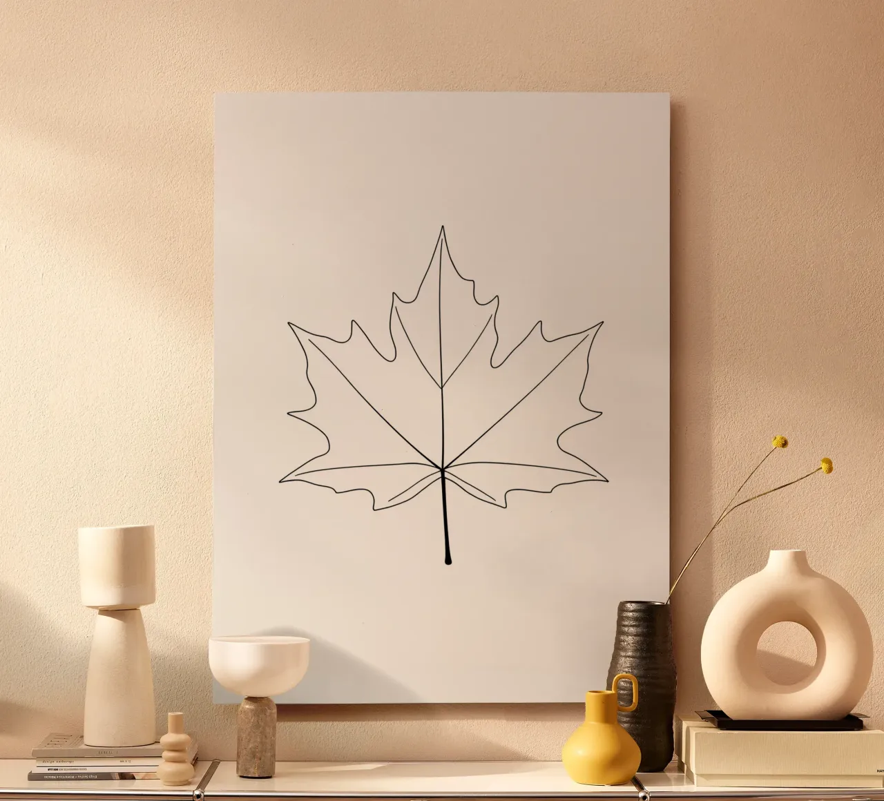 Minimalist Line Drawing of a Maple Leaf | Modern Abstract Ar alu-dibond by Viv Line Art