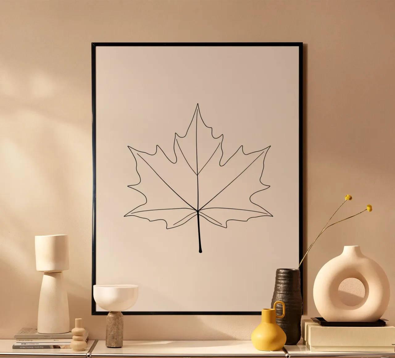 Dessin au trait minimaliste d'une feuille d'érable | Modern Abstract Ar hahnemühle de Viv Line Art