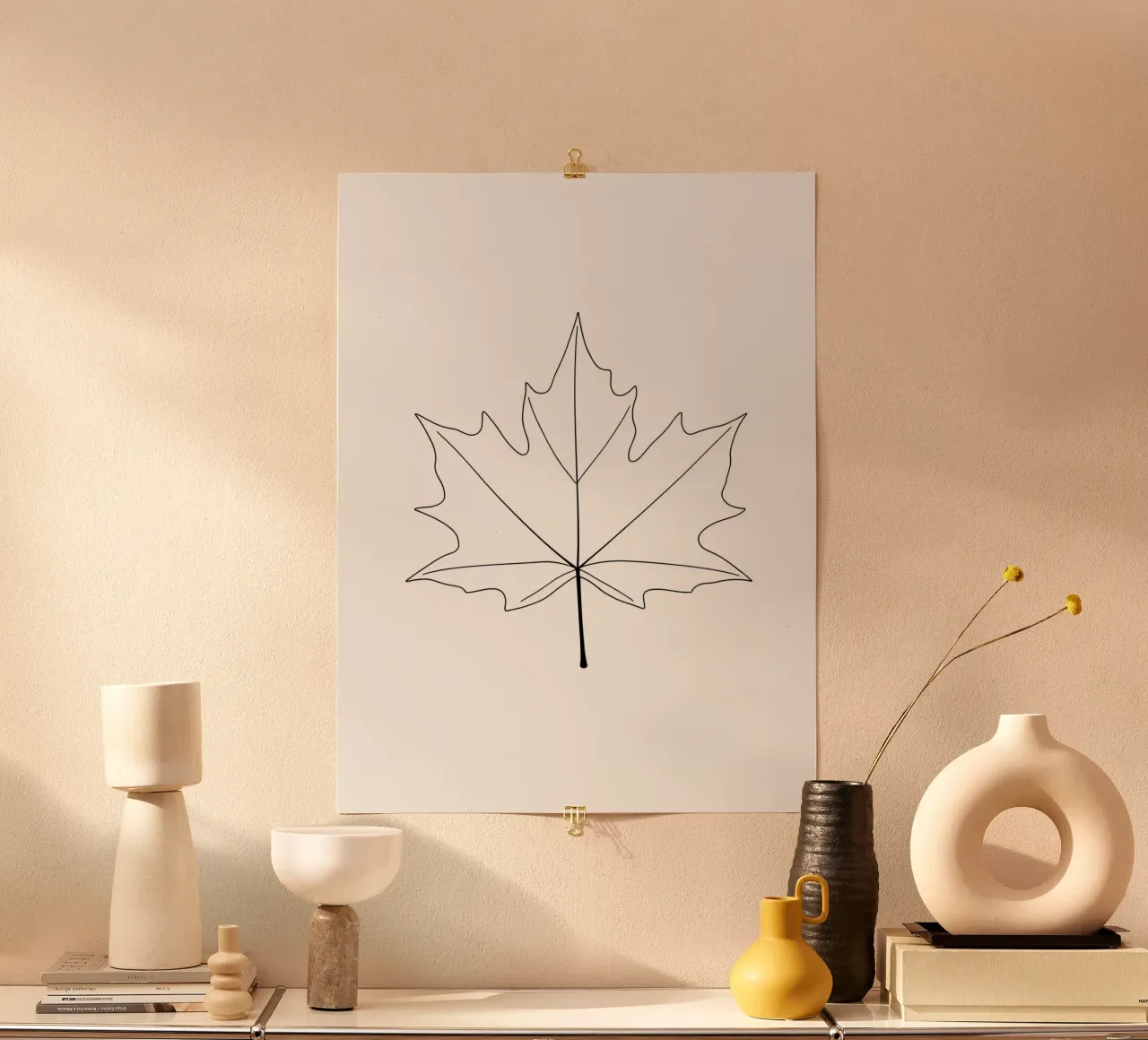 Dessin au trait minimaliste d'une feuille d'érable | Modern Abstract Ar hahnemühle de Viv Line Art
