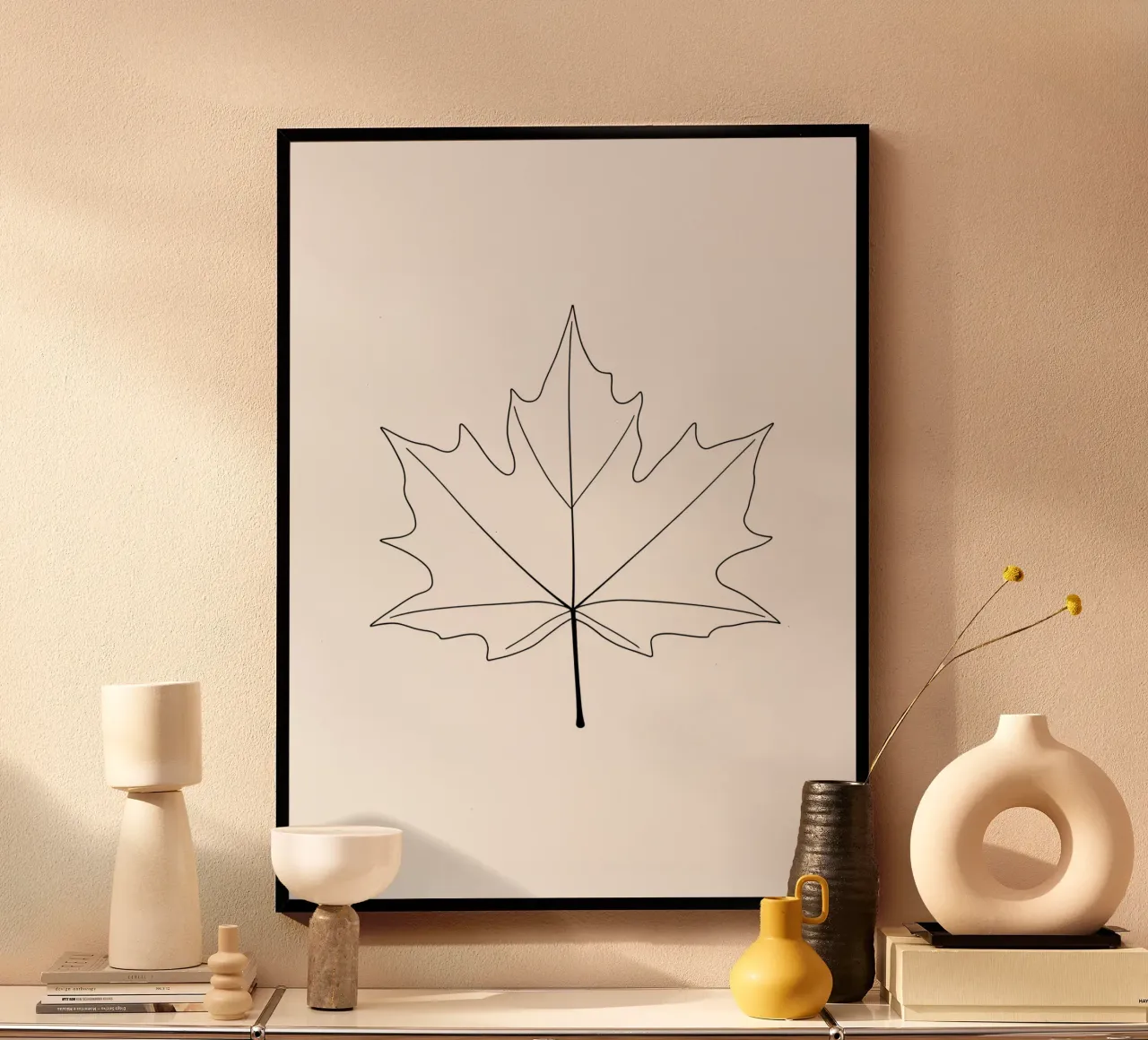 Dessin au trait minimaliste d'une feuille d'érable | Modern Abstract Ar hahnemühle de Viv Line Art