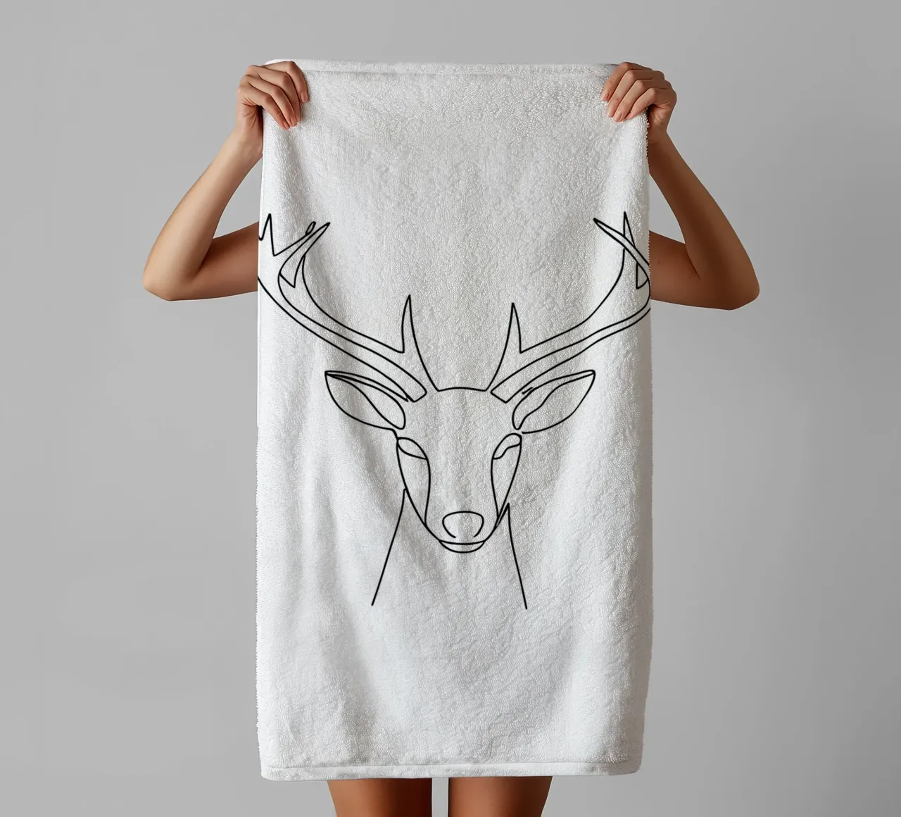 Minimalist Line Drawing of a Deer Head | Modern Abstract Art towel by Viv Line Art
