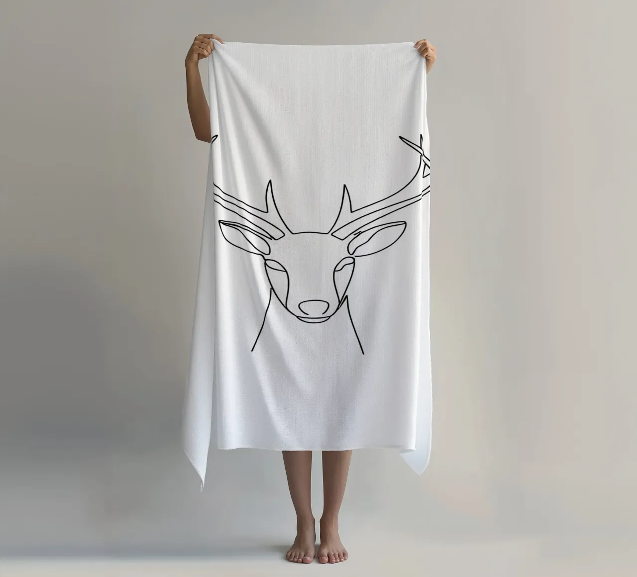 Minimalist Line Drawing of a Deer Head | Modern Abstract Art beach towel by Viv Line Art