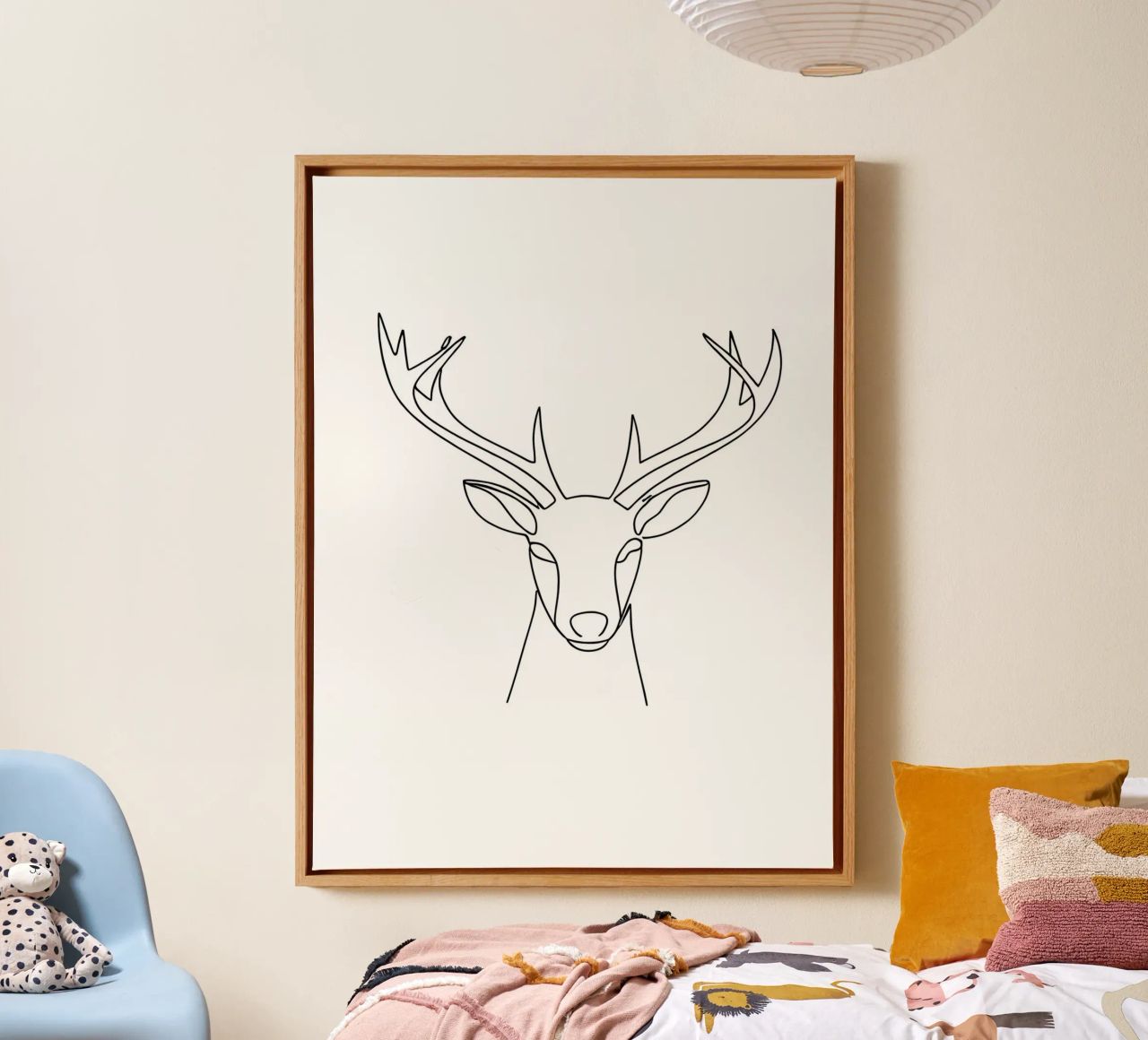 Minimalistische Strichzeichnung eines Hirschkopfes | Moderne abstrakte Kunst Leinwand von Viv Line Art