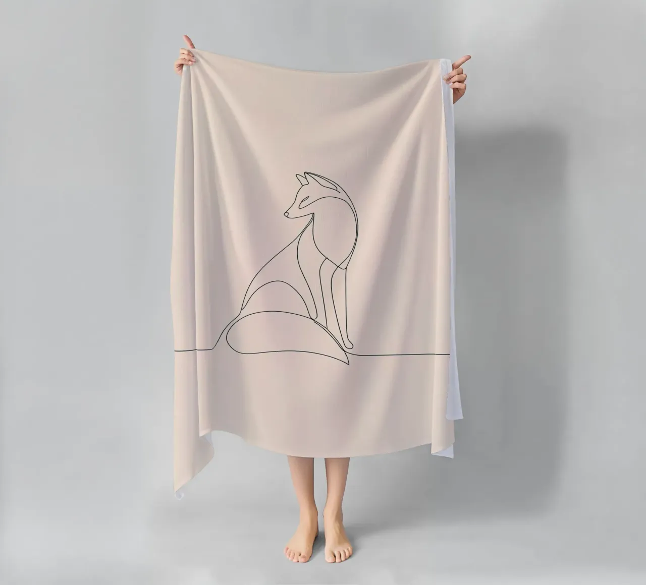 Minimalist Line Drawing of a Fox | Modern Abstract Art beach towel by Viv Line Art