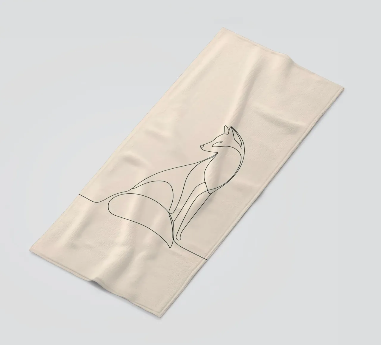 Minimalist Line Drawing of a Fox | Modern Abstract Art beach towel by Viv Line Art