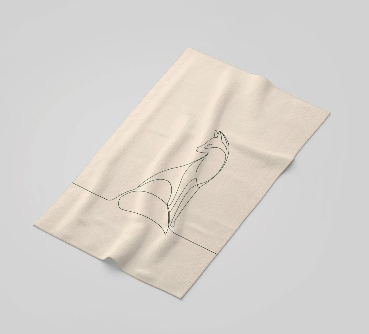 Minimalist Line Drawing of a Fox | Modern Abstract Art beach towel by Viv Line Art