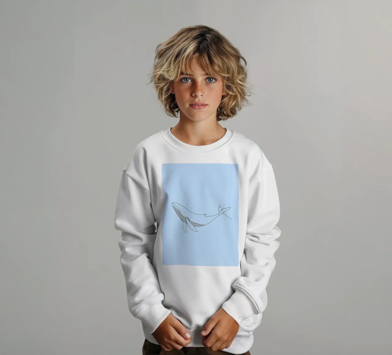 Minimalist Line Drawing of a Whale | Modern Abstract Art kids sweatshirt by Viv Line Art