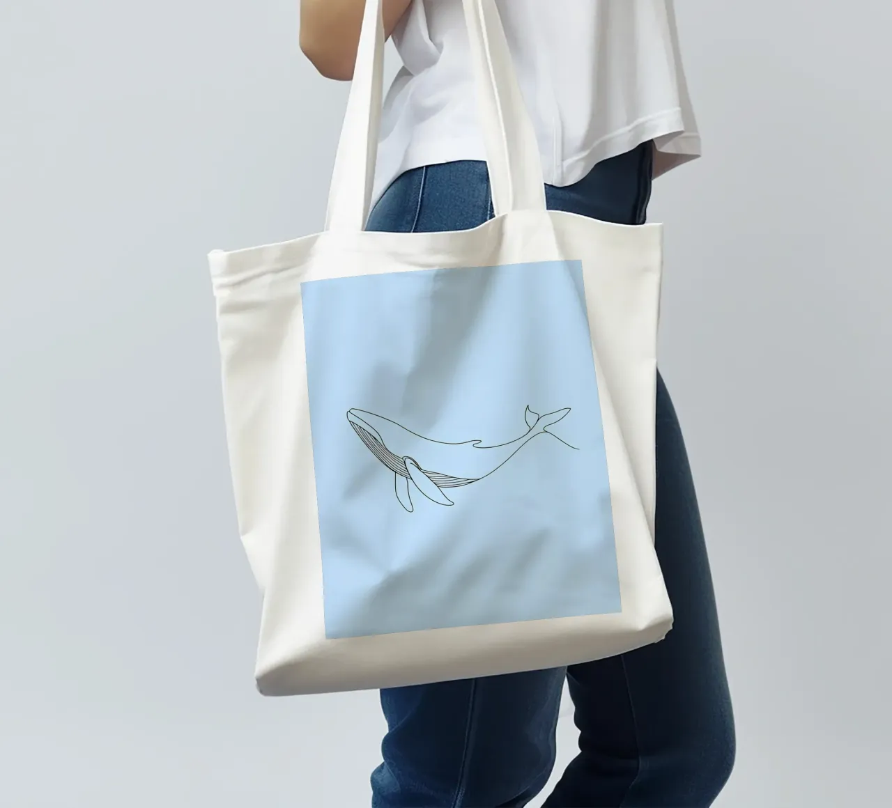 Minimalist Line Drawing of a Whale | Modern Abstract Art tote bag by Viv Line Art