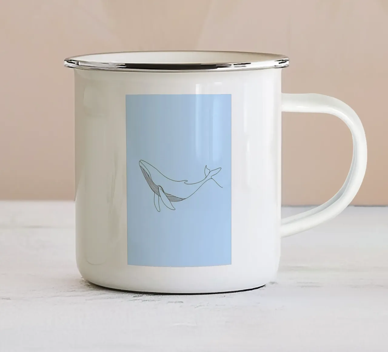 Minimalist Line Drawing of a Whale | Modern Abstract Art enamel mug by Viv Line Art