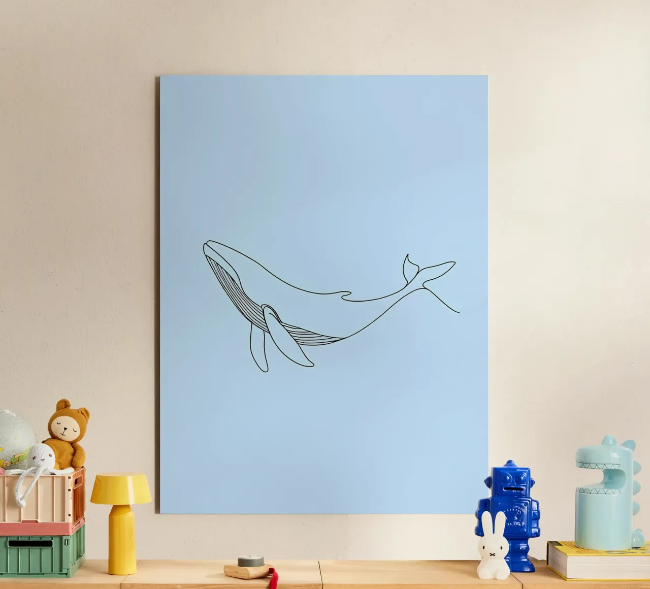 Dessin minimaliste d'une baleine | Modern Abstract Art alu dibond de Viv Line Art