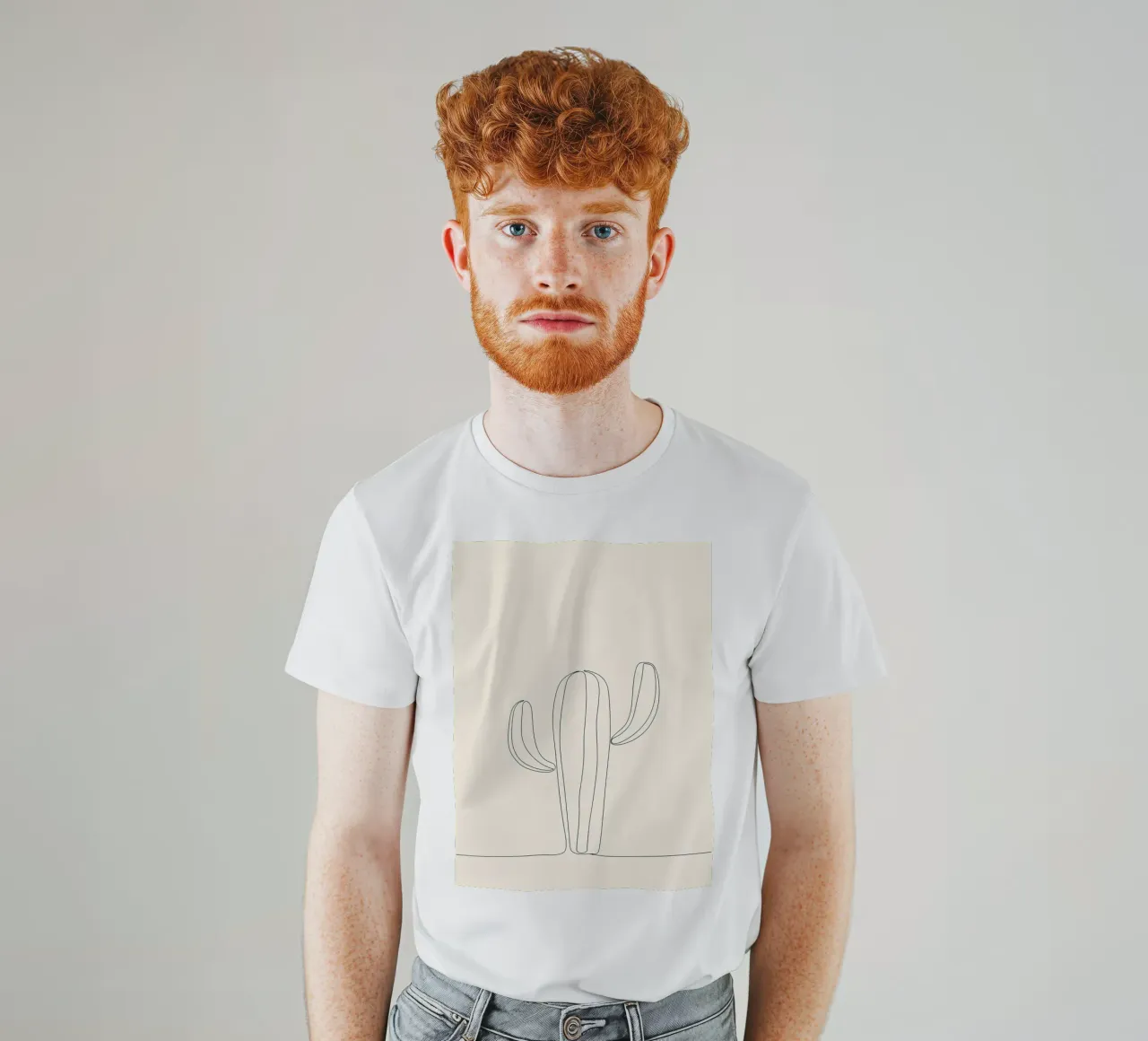 Minimalist Line Drawing of a Cactus | Modern Abstract Art t-shirt by Viv Line Art