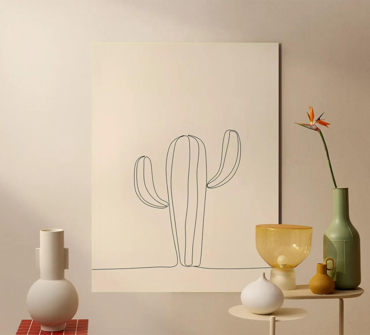 Minimalist Line Drawing of a Cactus | Modern Abstract Art alu-dibond by Viv Line Art
