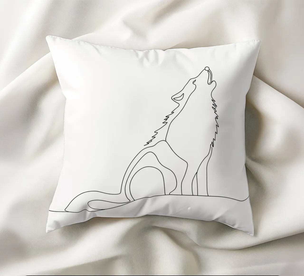 Minimalist Line Drawing of a Howling Wolf | Modern Abstract decorative cushion by Viv Line Art