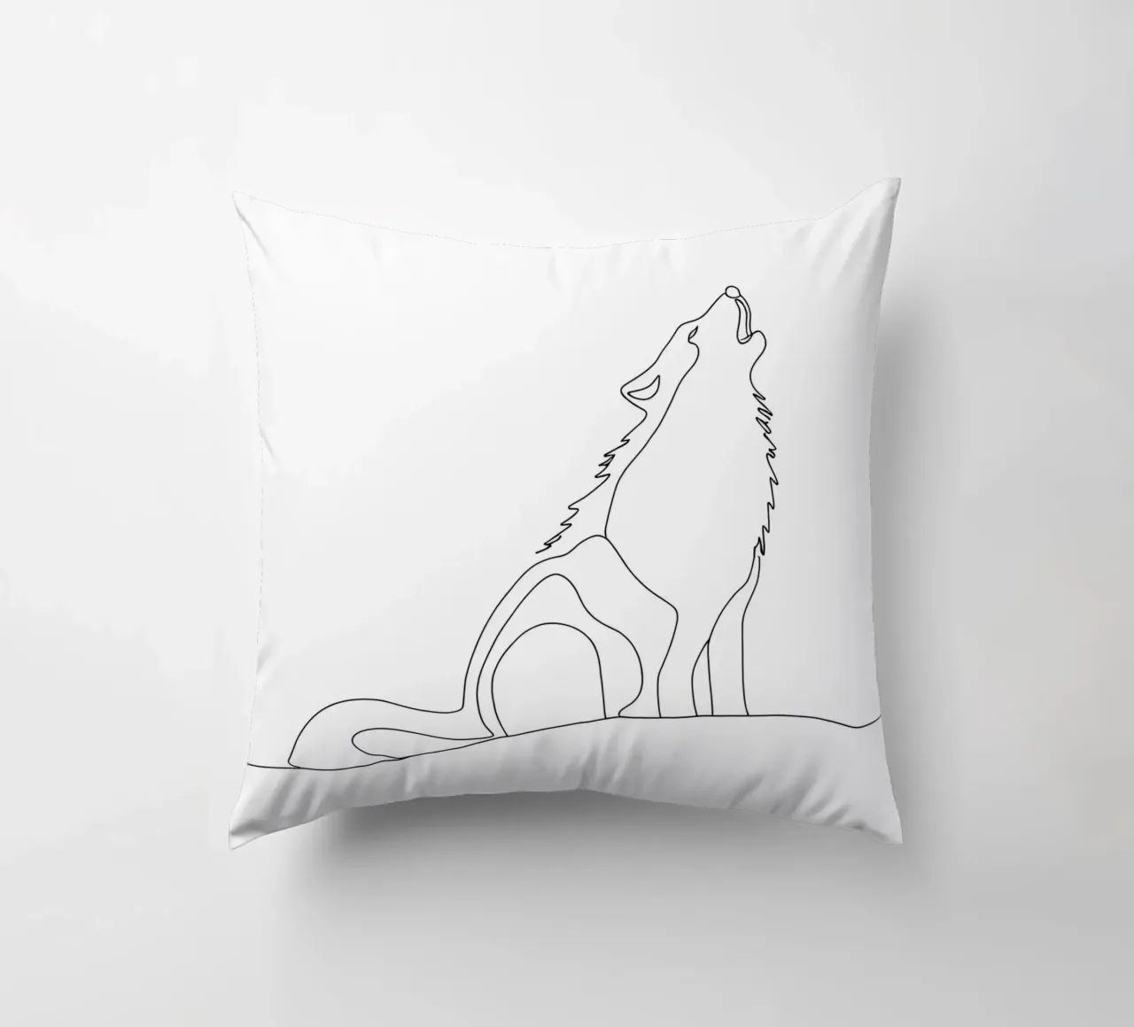 Minimalist Line Drawing of a Howling Wolf | Modern Abstract decorative cushion by Viv Line Art
