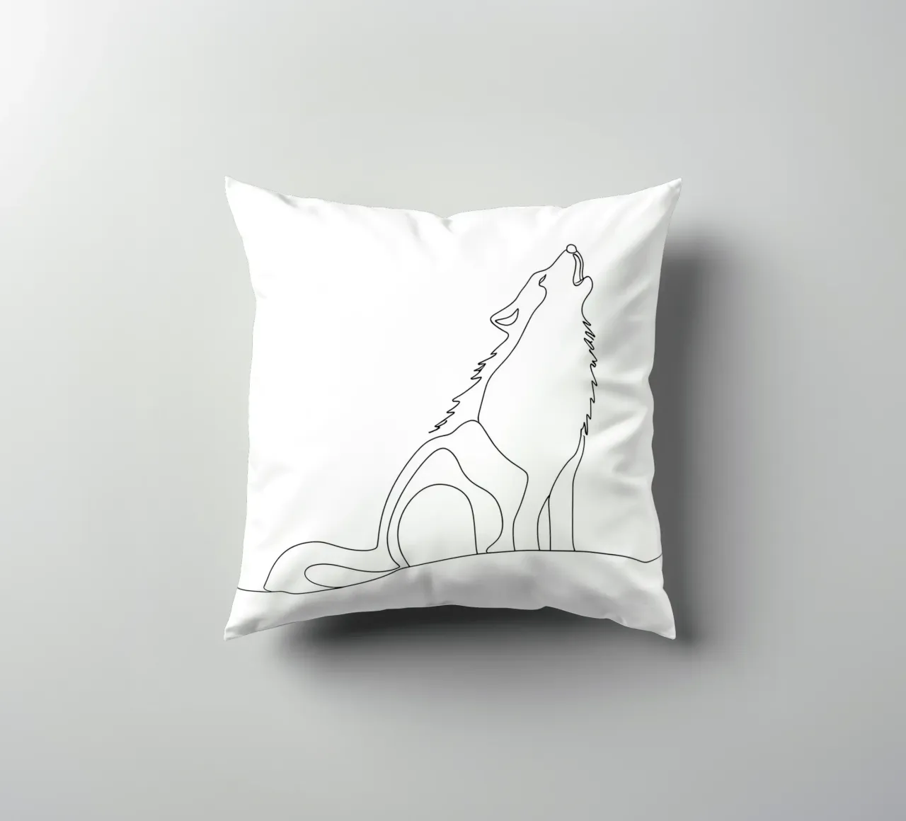 Minimalist Line Drawing of a Howling Wolf | Modern Abstract decorative cushion by Viv Line Art