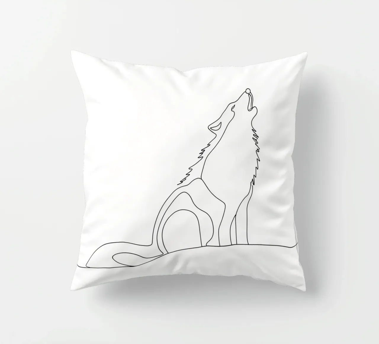 Minimalist Line Drawing of a Howling Wolf | Modern Abstract decorative cushion by Viv Line Art