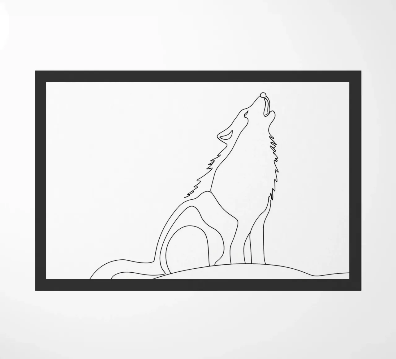 Dessin au trait minimaliste d'un loup hurlant | Abstrait moderne paillasson de Viv Line Art