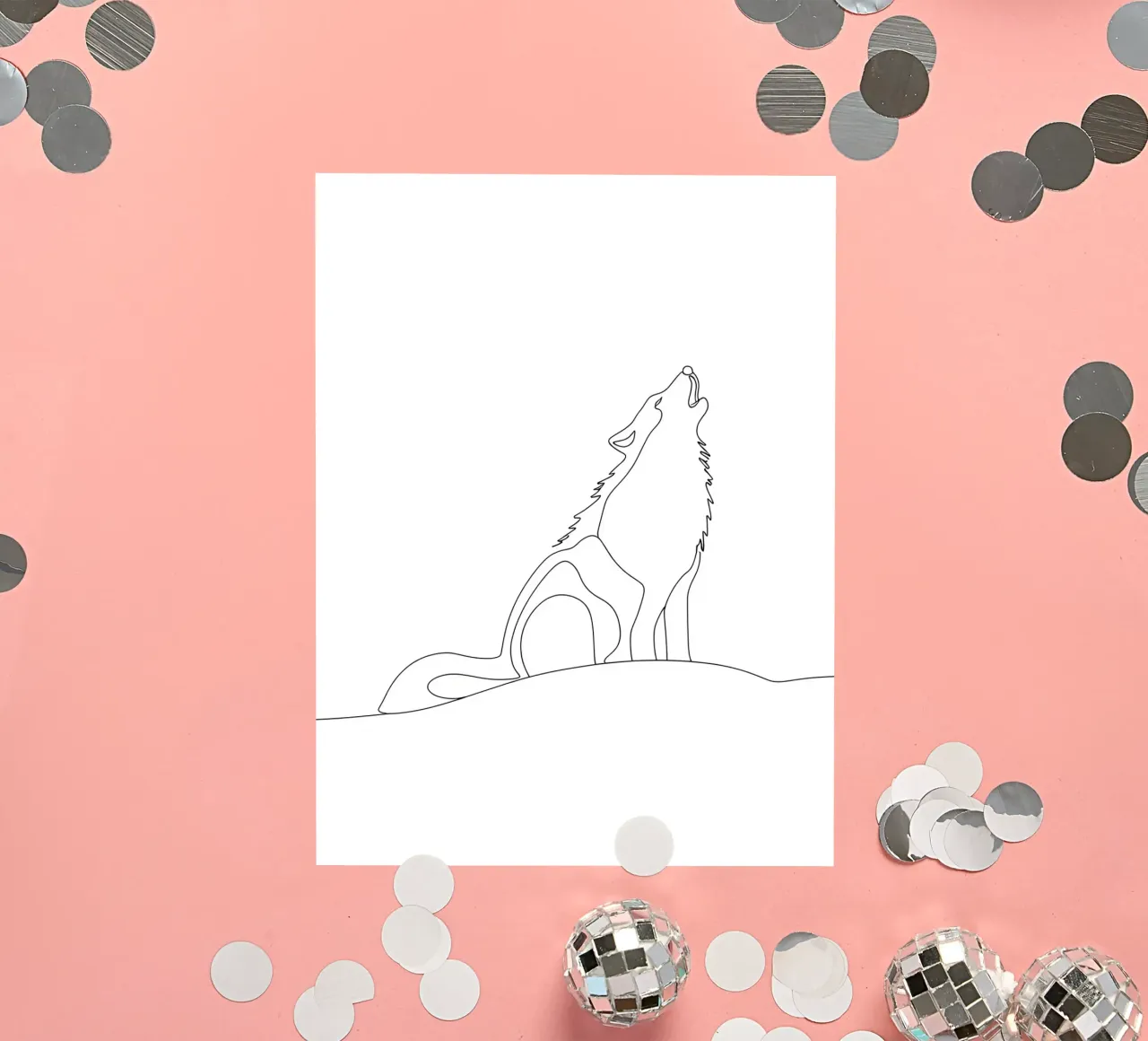 Dessin au trait minimaliste d'un loup hurlant | Abstrait moderne autocollant de Viv Line Art