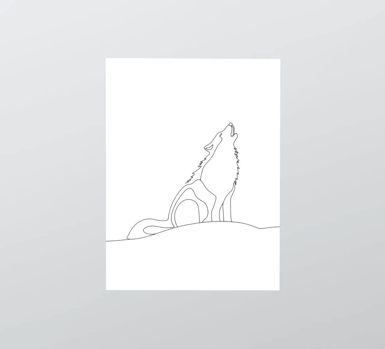 Dessin au trait minimaliste d'un loup hurlant | Abstrait moderne autocollant de Viv Line Art