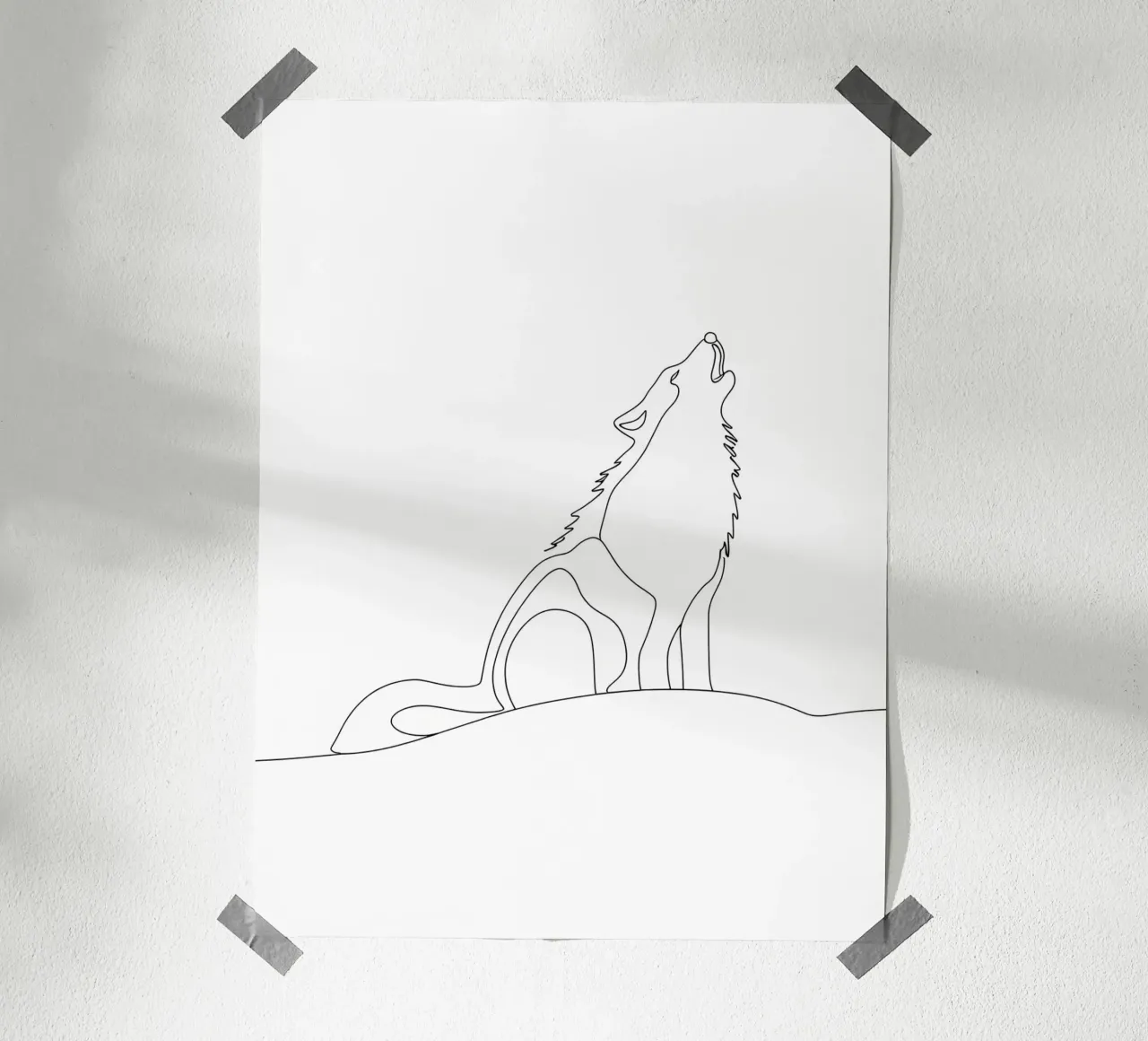 Dessin au trait minimaliste d'un loup hurlant | Abstrait moderne hahnemühle de Viv Line Art