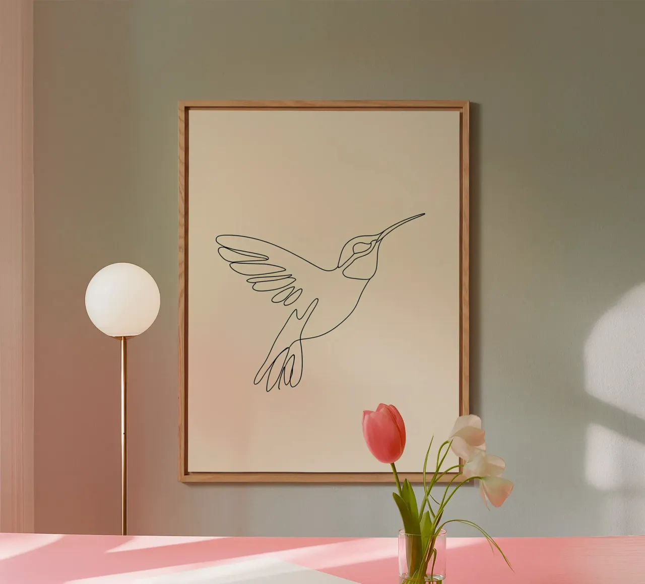 Minimalist Line Drawing of a Hummingbird | Modern Abstract A alu-dibond by Viv Line Art