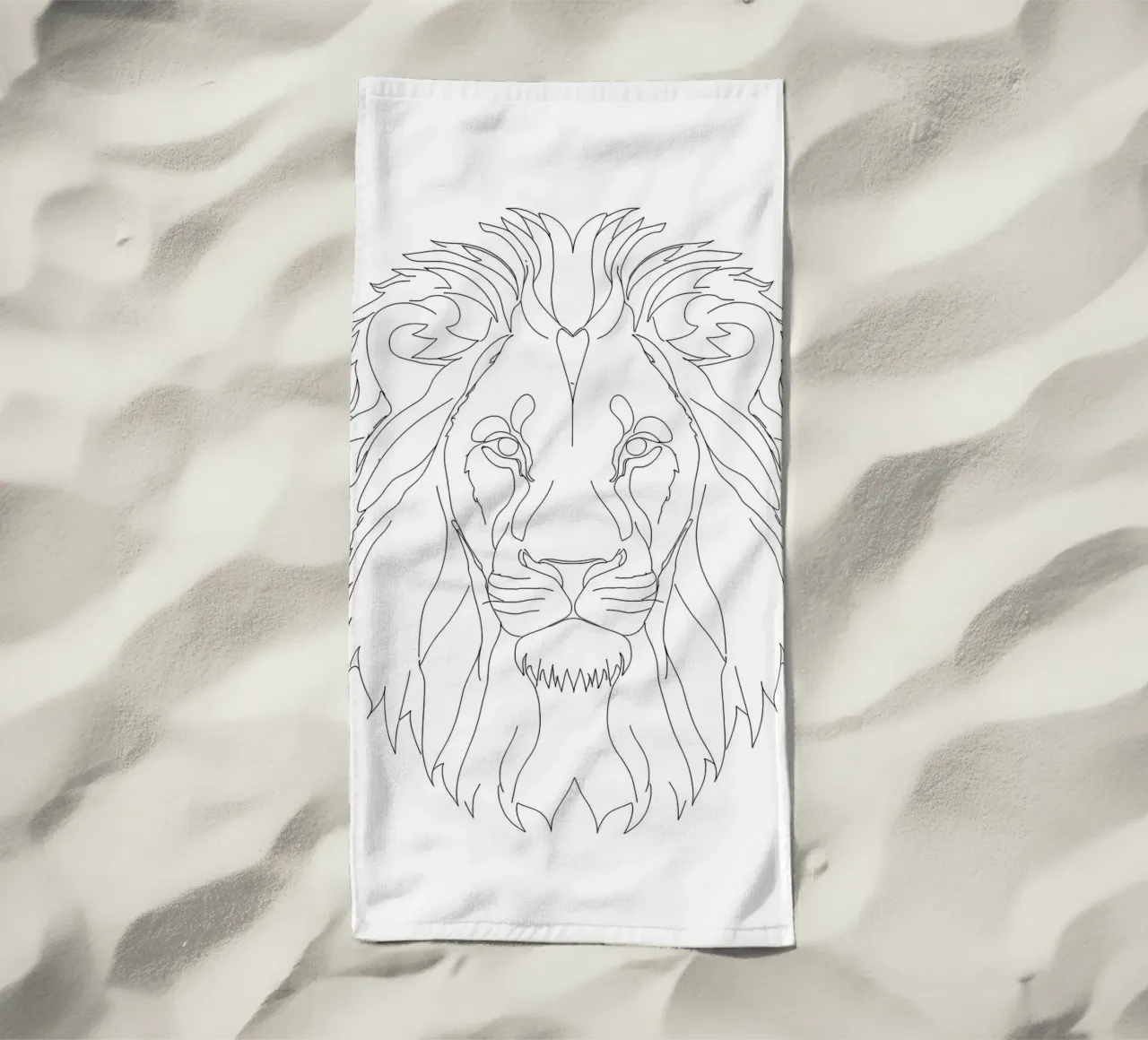 Minimalist Line Drawing of a Lion Face | Modern Abstract Art beach towel by Viv Line Art