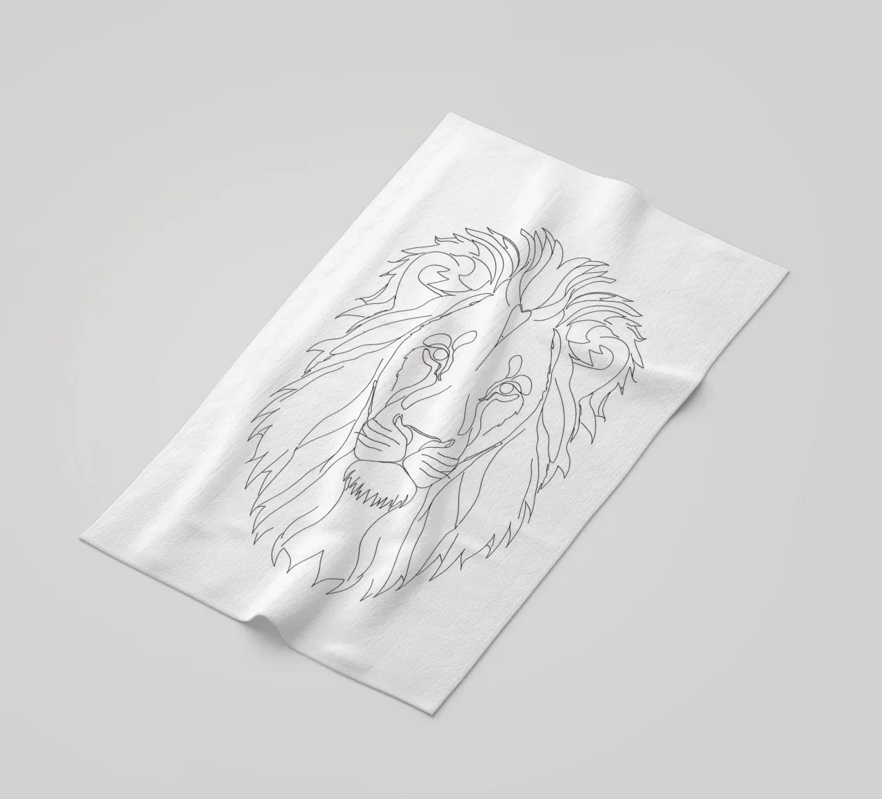 Minimalist Line Drawing of a Lion Face | Modern Abstract Art beach towel by Viv Line Art