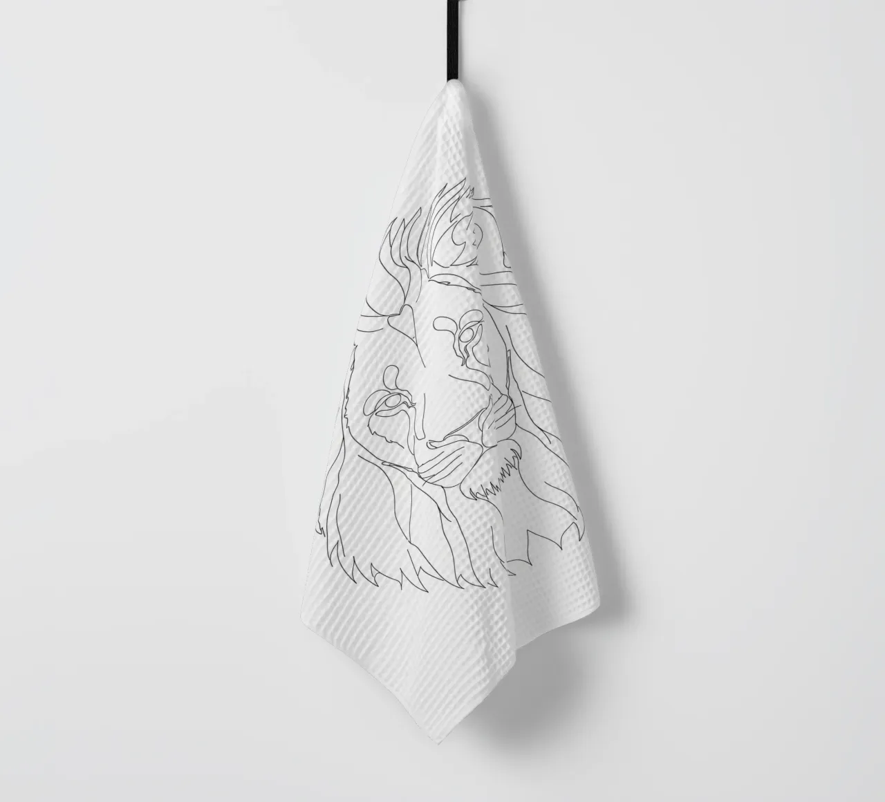 Dessin minimaliste d'une face de lion | Modern Abstract Art torchon de Viv Line Art