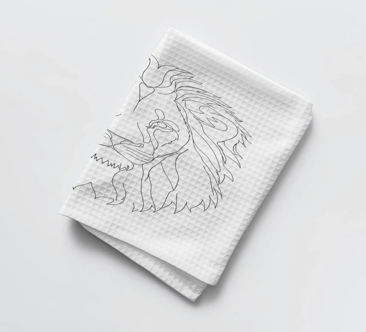 Dessin minimaliste d'une face de lion | Modern Abstract Art torchon de Viv Line Art