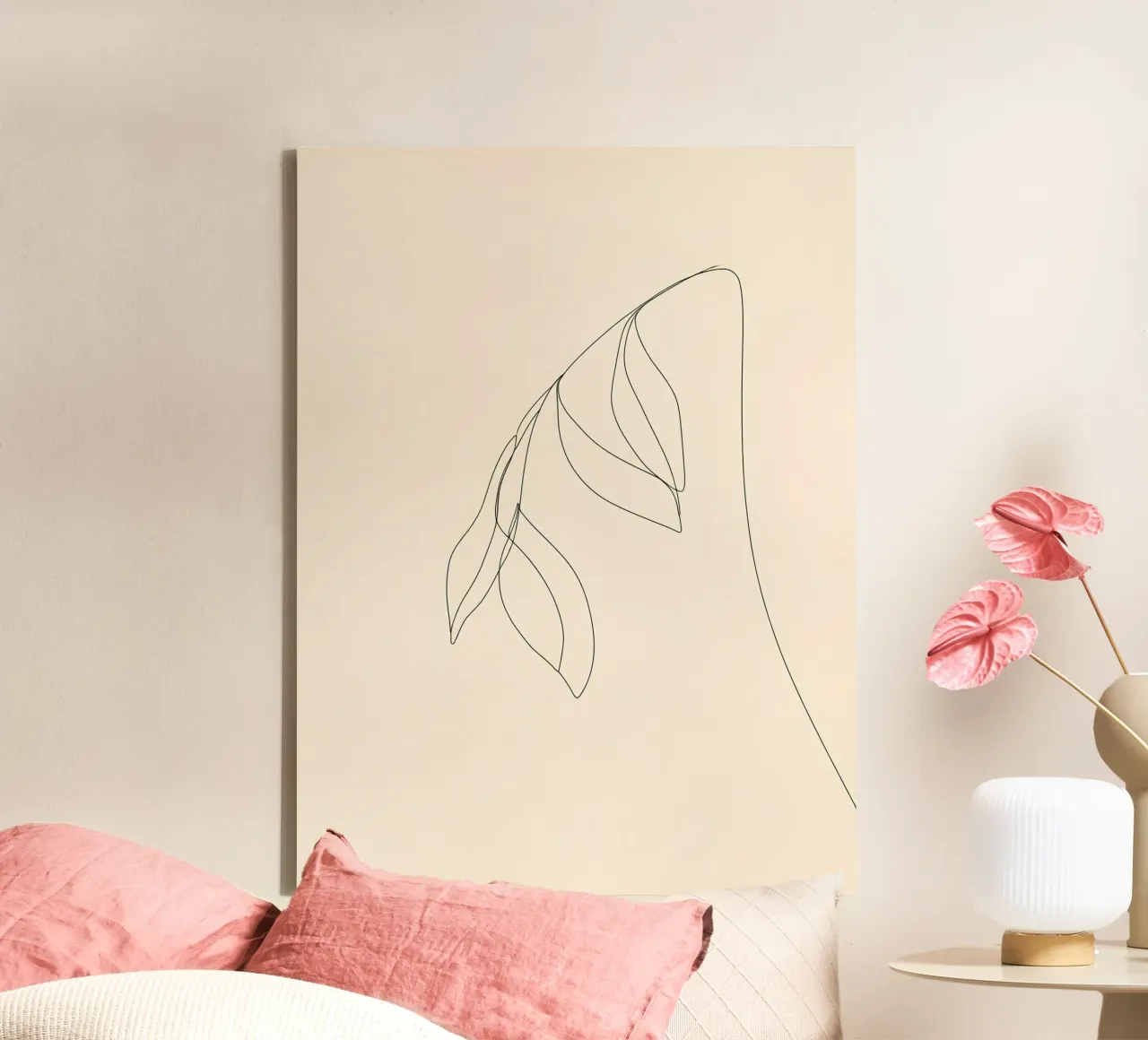 Minimalist Line Drawing of Leaves | Modern Abstract Art canvas with Floater frame by Viv Line Art