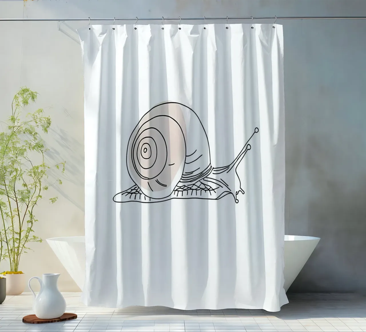 Minimalist Line Drawing of a Snail | Modern Abstract Art shower curtain by Viv Line Art