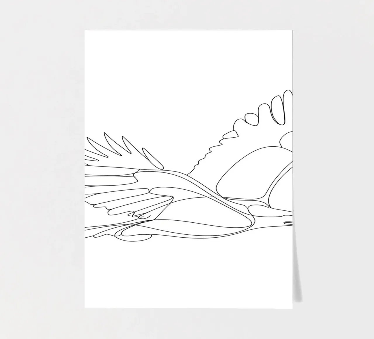 Dessin au trait minimaliste d'un aigle en vol | Modern Abstr planche autocollant de Viv Line Art