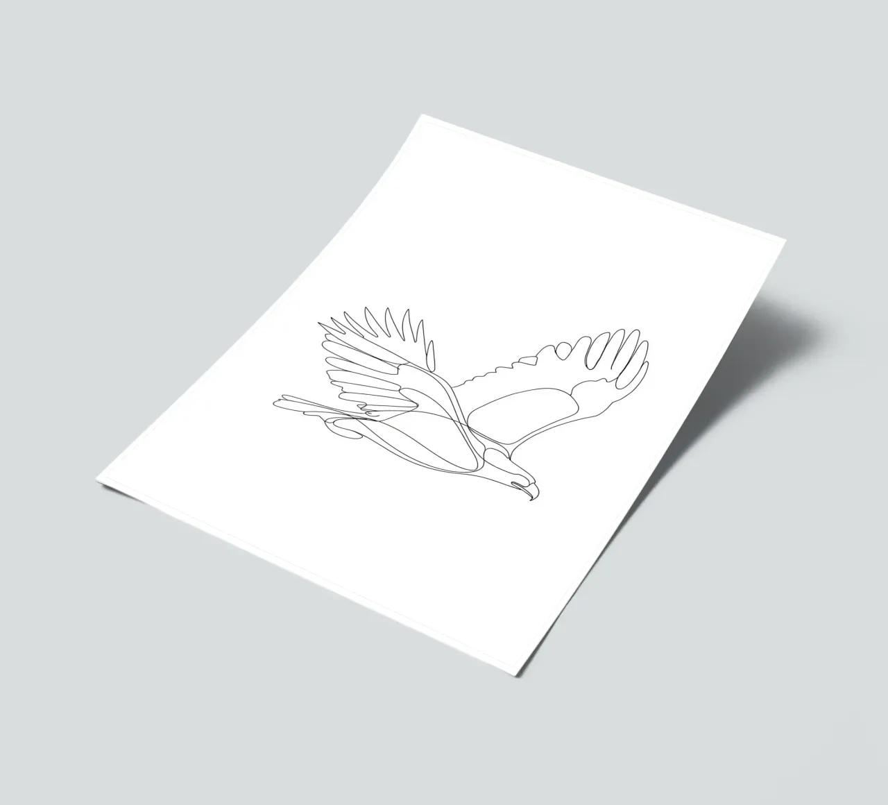 Dessin au trait minimaliste d'un aigle en vol | Modern Abstr planche autocollant de Viv Line Art