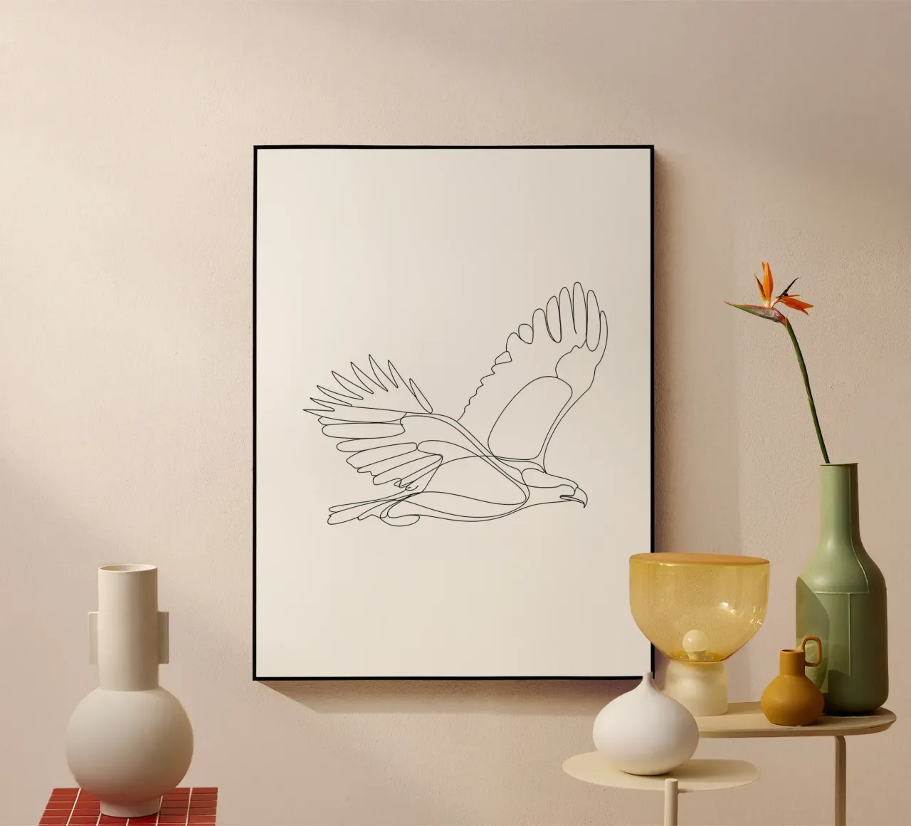 Dessin au trait minimaliste d'un aigle en vol | Modern Abstr plexiglas de Viv Line Art