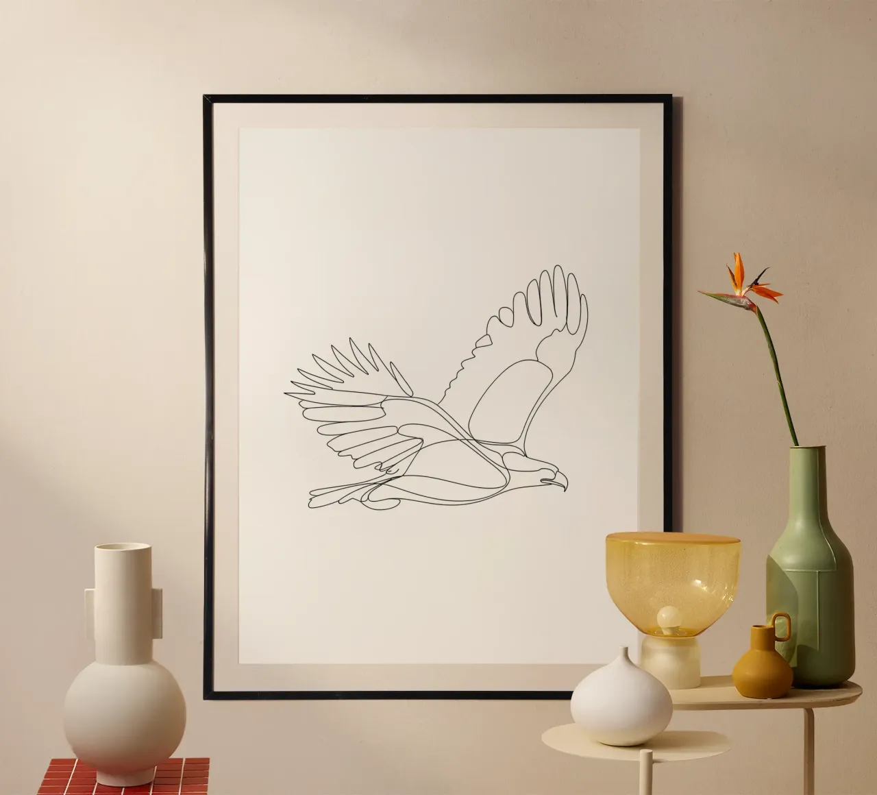 Dessin au trait minimaliste d'un aigle en vol | Modern Abstr hahnemühle de Viv Line Art