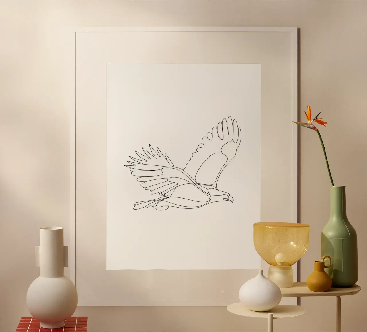 Dessin au trait minimaliste d'un aigle en vol | Modern Abstr poster de Viv Line Art