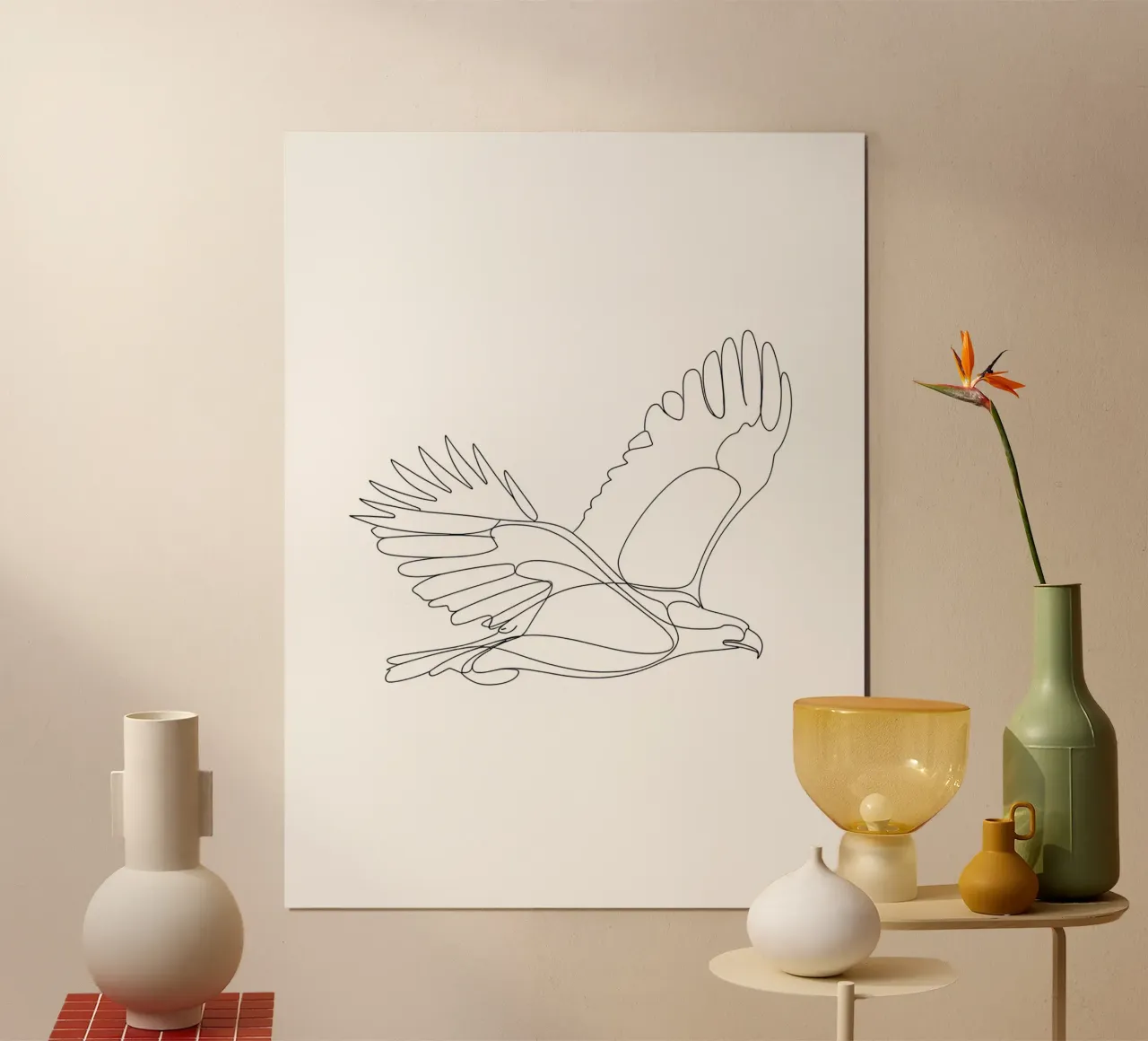 Dessin au trait minimaliste d'un aigle en vol | Modern Abstr poster de Viv Line Art