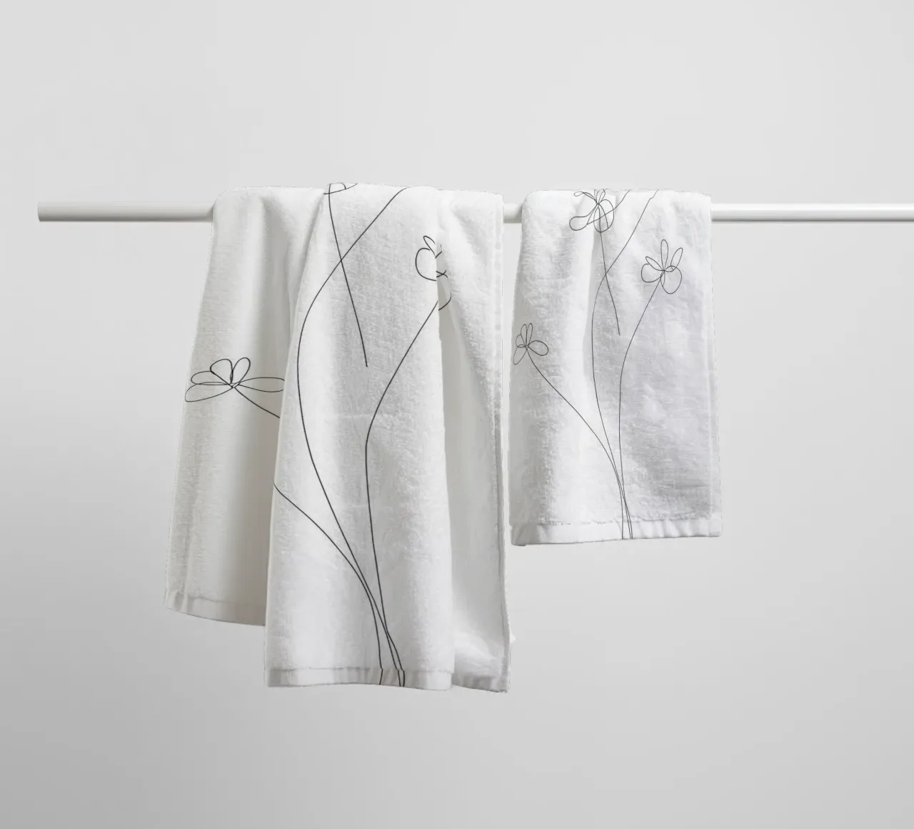 Dessin au trait minimaliste de dahlias | Modern Abstract Art serviette de bain de Viv Line Art