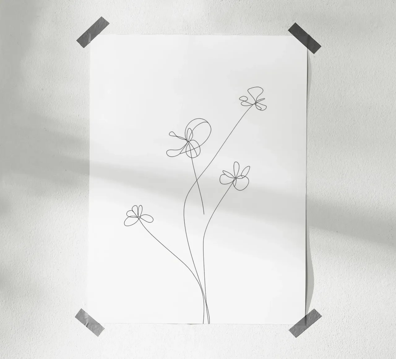 Dessin au trait minimaliste de dahlias | Modern Abstract Art poster de Viv Line Art