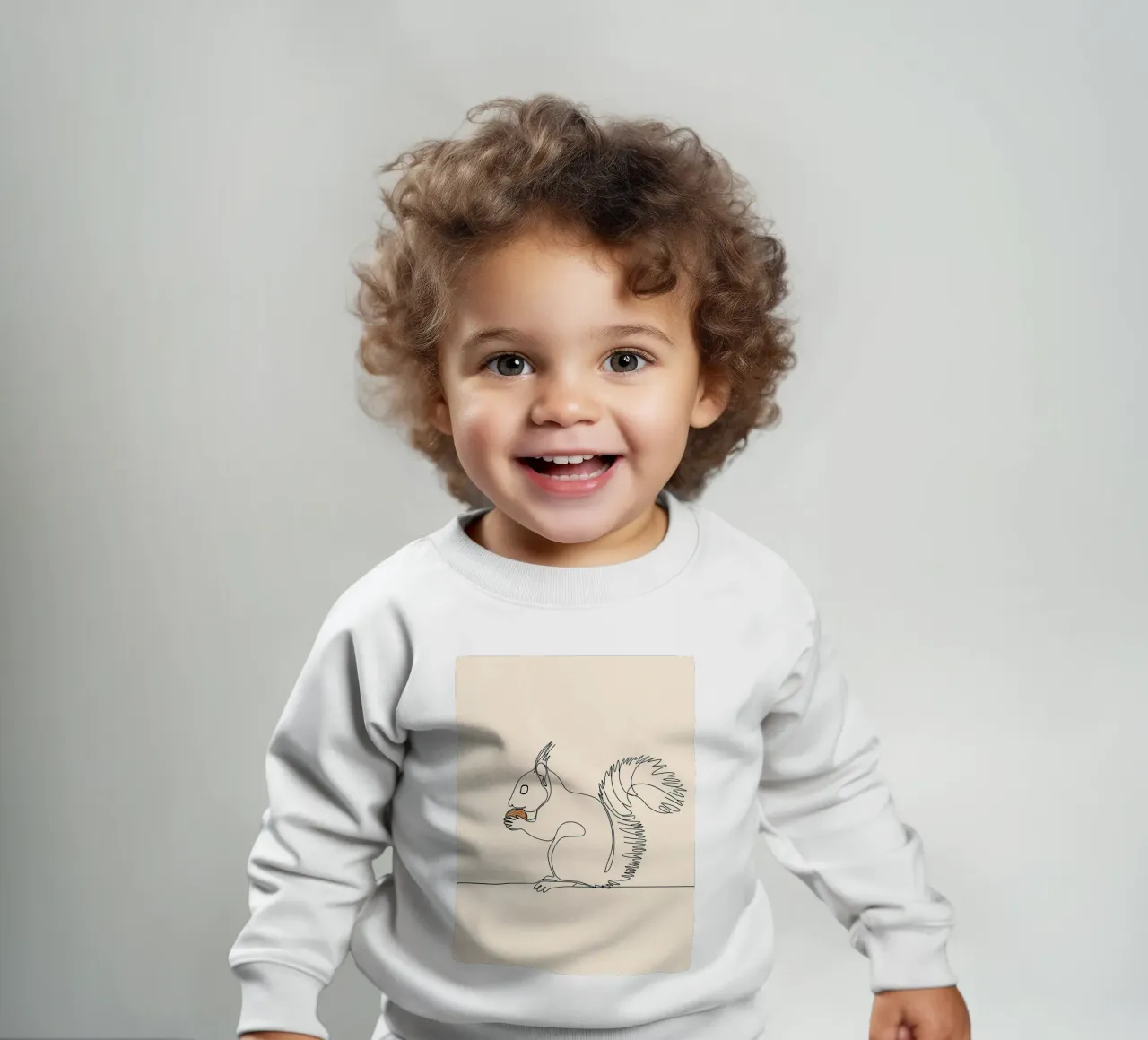 Dibujo lineal minimalista de una ardilla comiendo una nuez | Moderno sudadera de bebé de Viv Line Art