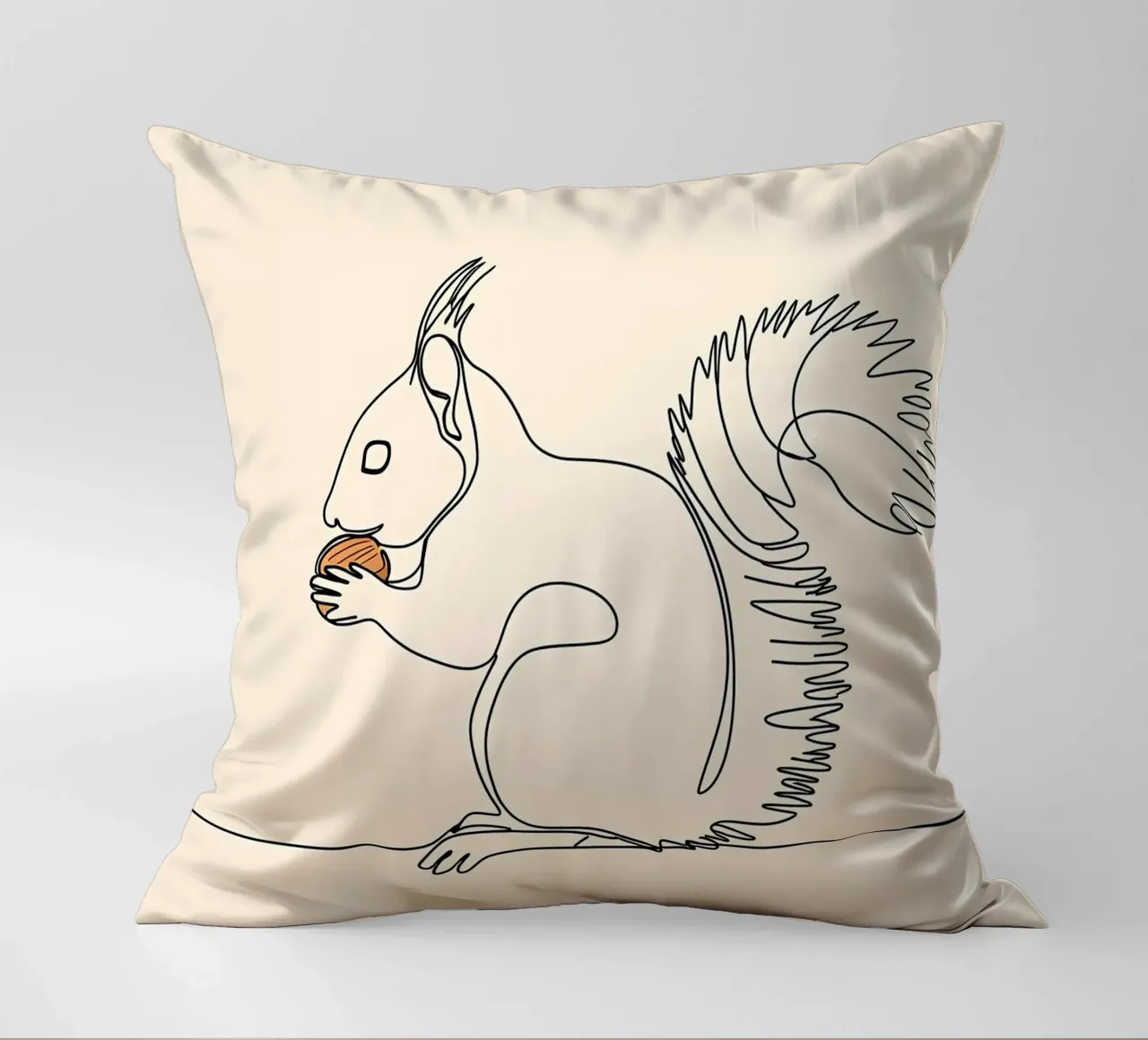 Minimalist Line Drawing of a Squirrel Eating a Nut | Modern decorative cushion by Viv Line Art