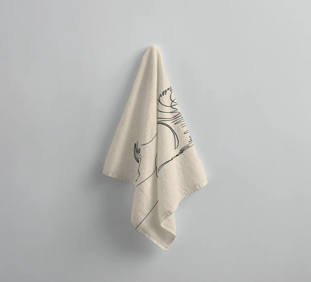 Dessin minimaliste d'un écureuil mangeant une noix | Moderne serviette de bain de Viv Line Art